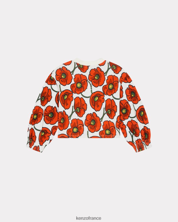 vêtements Kenzo sweat-shirt coquelicot capsule high summer crème enfants LFF6X0704