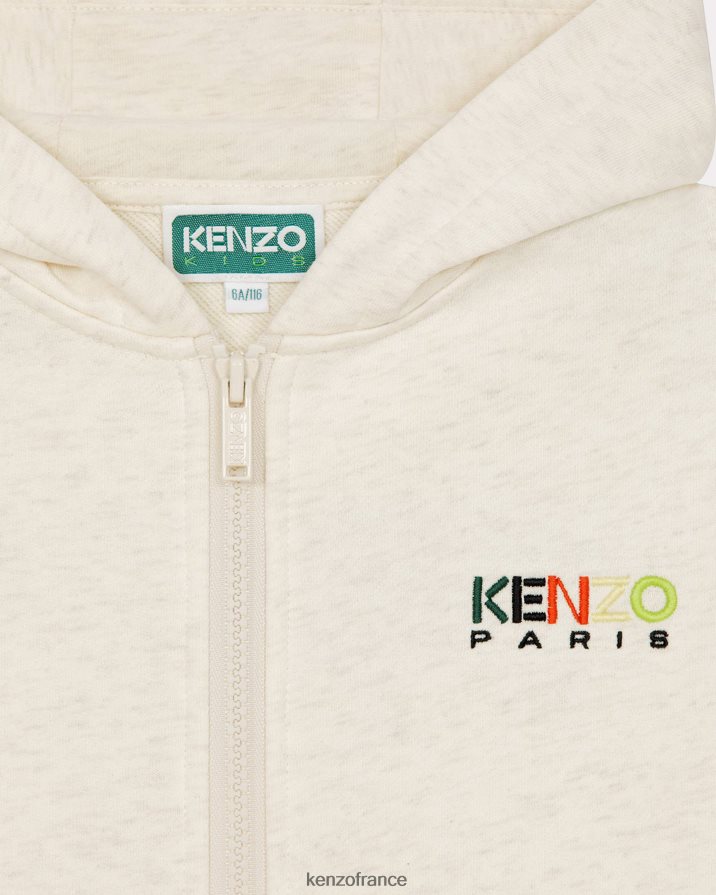 vêtements Kenzo sweat à capuche zippé à logo écru enfants LFF6X0750