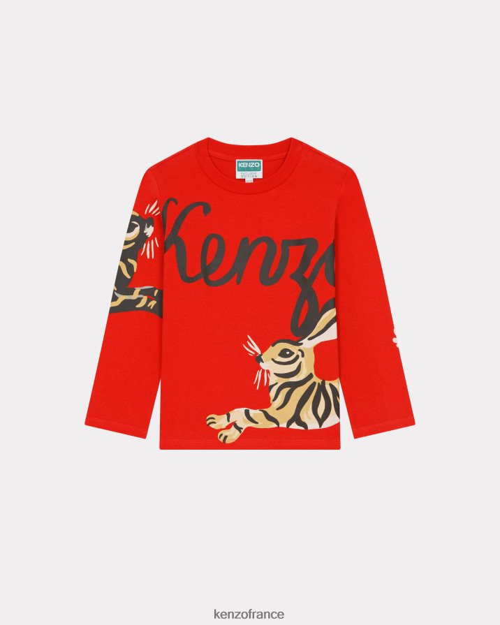vêtements Kenzo t-shirt capsule du nouvel an chinois rouge moyen enfants LFF6X0791