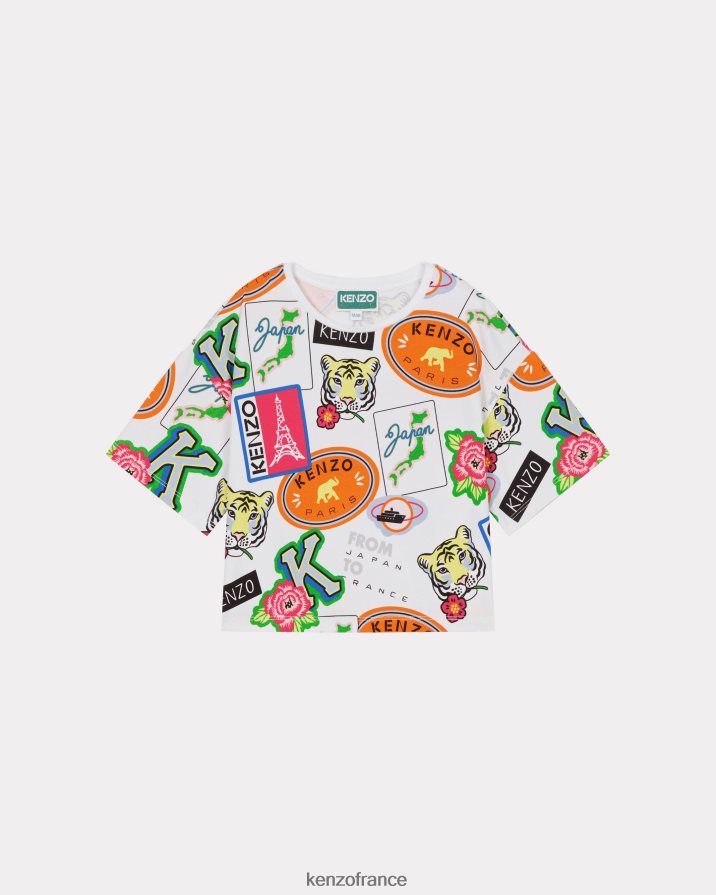 vêtements Kenzo t-shirt court "voyage" écru enfants LFF6X0798