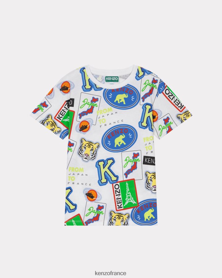vêtements Kenzo t-shirt voyage blanc enfants LFF6X0764