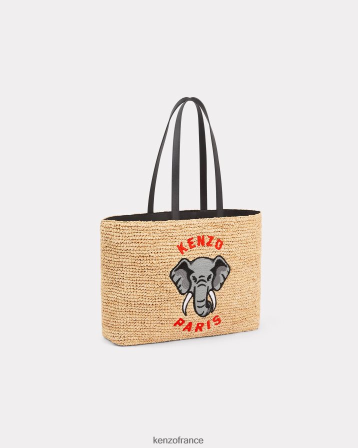 accessoires Kenzo grand sac cabas en raphia noir femmes LFF6X0929