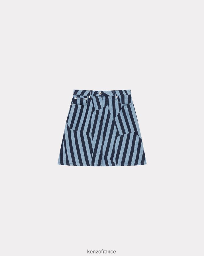 vêtements Kenzo jupe en jean à rayures éblouissantes rincer le denim bleu femmes LFF6X0557