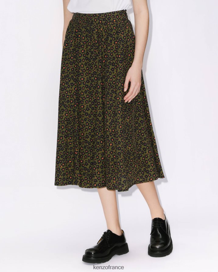 vêtements Kenzo jupe midi hana léopard kaki femmes LFF6X0519