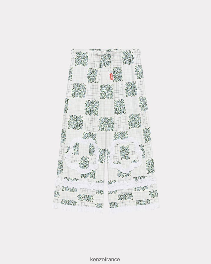 vêtements Kenzo pantalon raccourci à volants turquoise femmes LFF6X0564