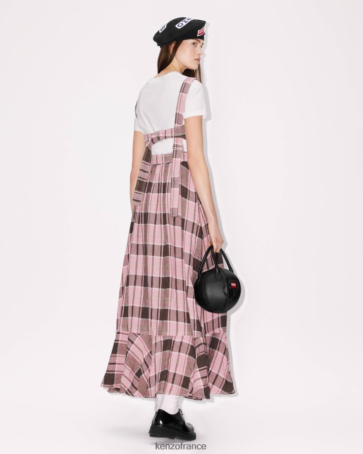 vêtements Kenzo robe longue en lin à carreaux glycine femmes LFF6X0585