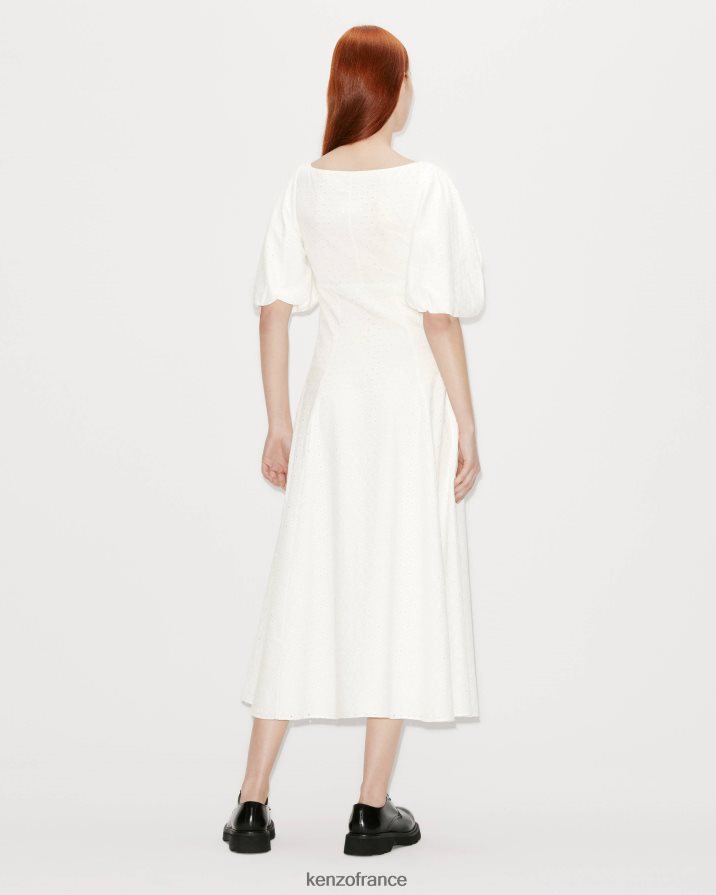 vêtements Kenzo robe midi en broderie anglaise blanc cassé femmes LFF6X0489