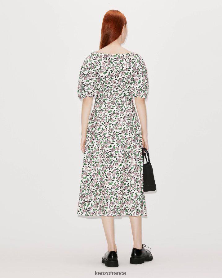 vêtements Kenzo robe midi en broderie anglaise blanc cassé femmes LFF6X0616
