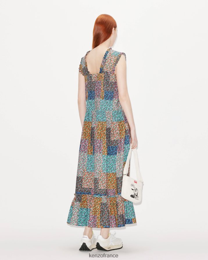 vêtements Kenzo robe midi plissée patchwork multicolore femmes LFF6X0673