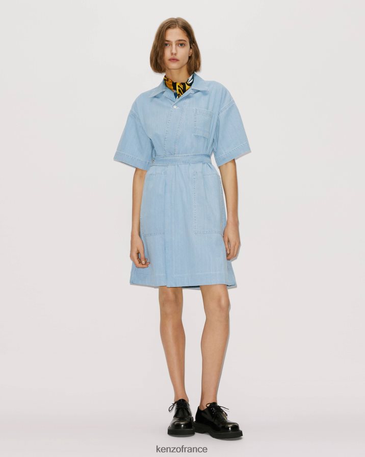 vêtements Kenzo robe portefeuille en jean denim bleu décoloré femmes LFF6X0444