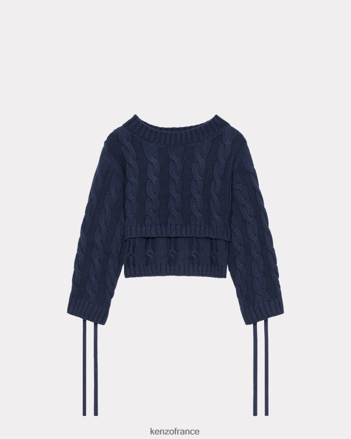 vêtements Kenzo pull court à lacets bleu nuit femmes LFF6X0524