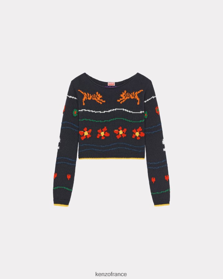 vêtements Kenzo pull court pixel noir femmes LFF6X0412
