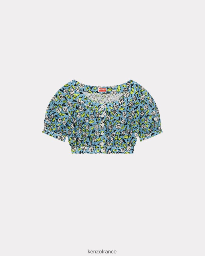 vêtements Kenzo haut raccourci en broderie anglaise cyan femmes LFF6X0582