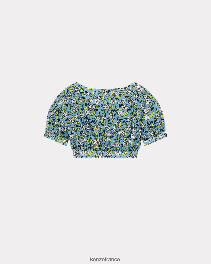 vêtements Kenzo haut raccourci en broderie anglaise cyan femmes LFF6X0582