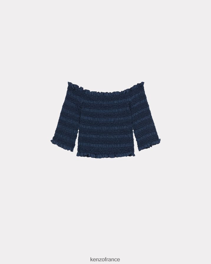 vêtements Kenzo top court smocké bleu nuit femmes LFF6X0451
