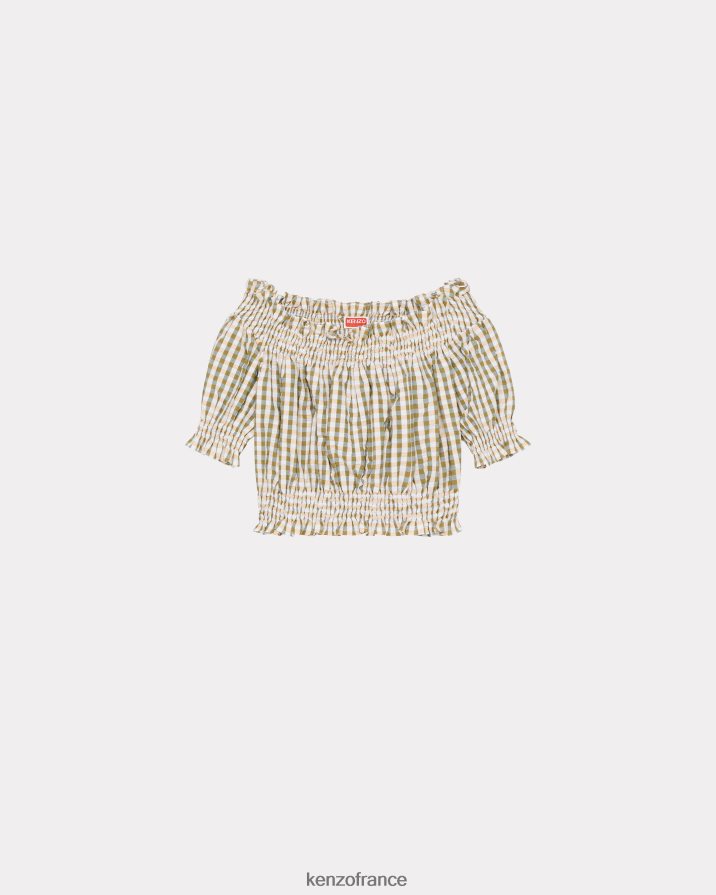 vêtements Kenzo top court smocké herbe verte femmes LFF6X0622