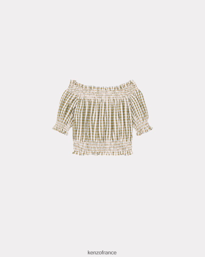 vêtements Kenzo top court smocké herbe verte femmes LFF6X0622