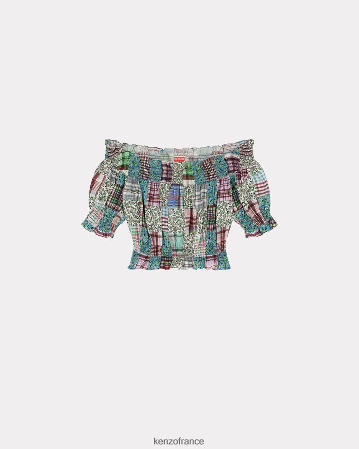 vêtements Kenzo top court smocké patchwork multicolore femmes LFF6X0576