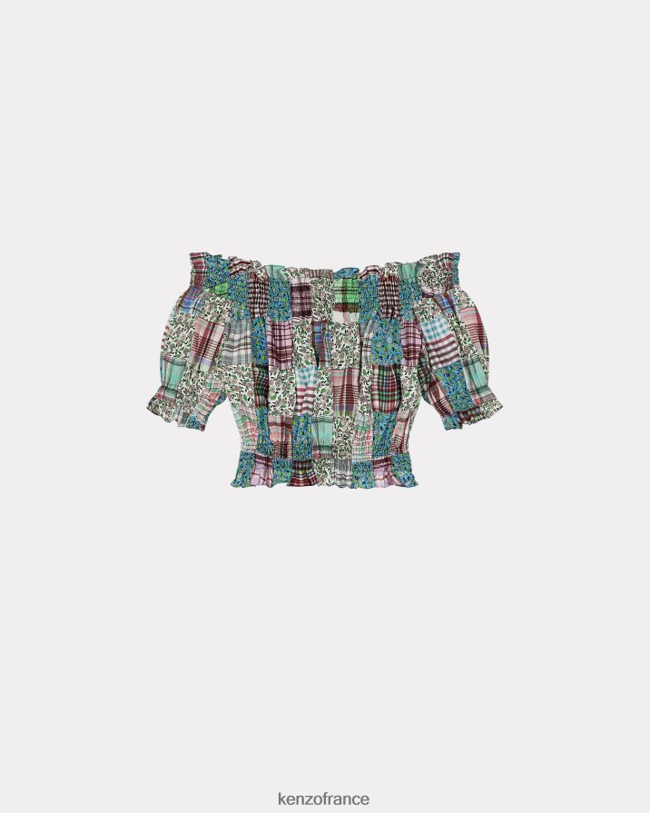 vêtements Kenzo top court smocké patchwork multicolore femmes LFF6X0576
