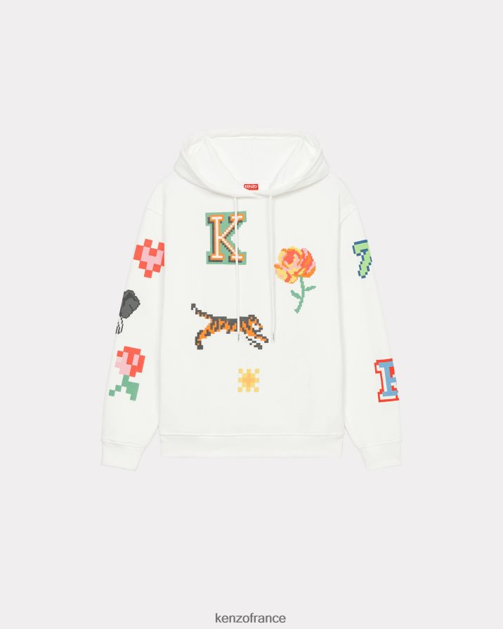vêtements Kenzo sweat à capuche pixel blanc cassé femmes LFF6X0540