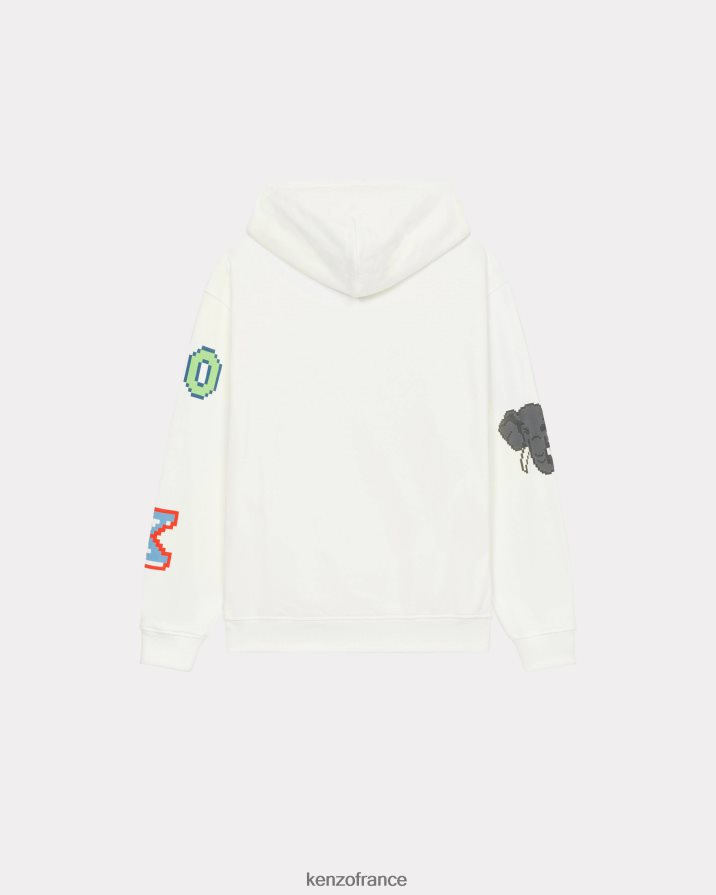 vêtements Kenzo sweat à capuche pixel blanc cassé femmes LFF6X0540
