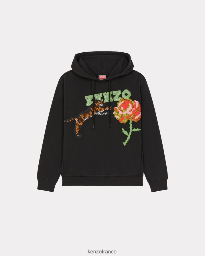 vêtements Kenzo sweat à capuche pixel noir femmes LFF6X0384