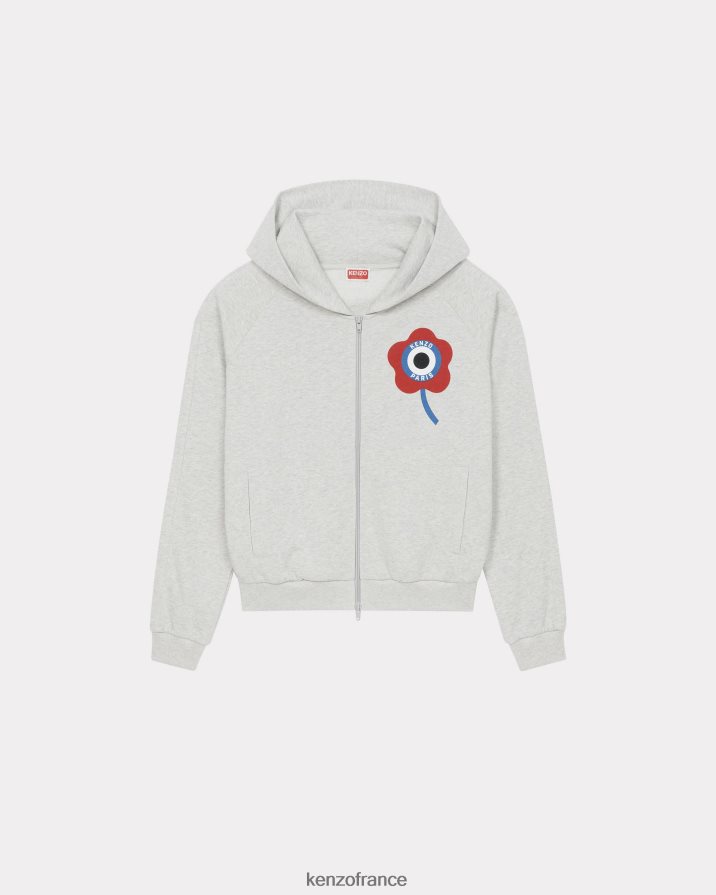 vêtements Kenzo sweat à capuche zippé avec écusson Target gris pale femmes LFF6X0617