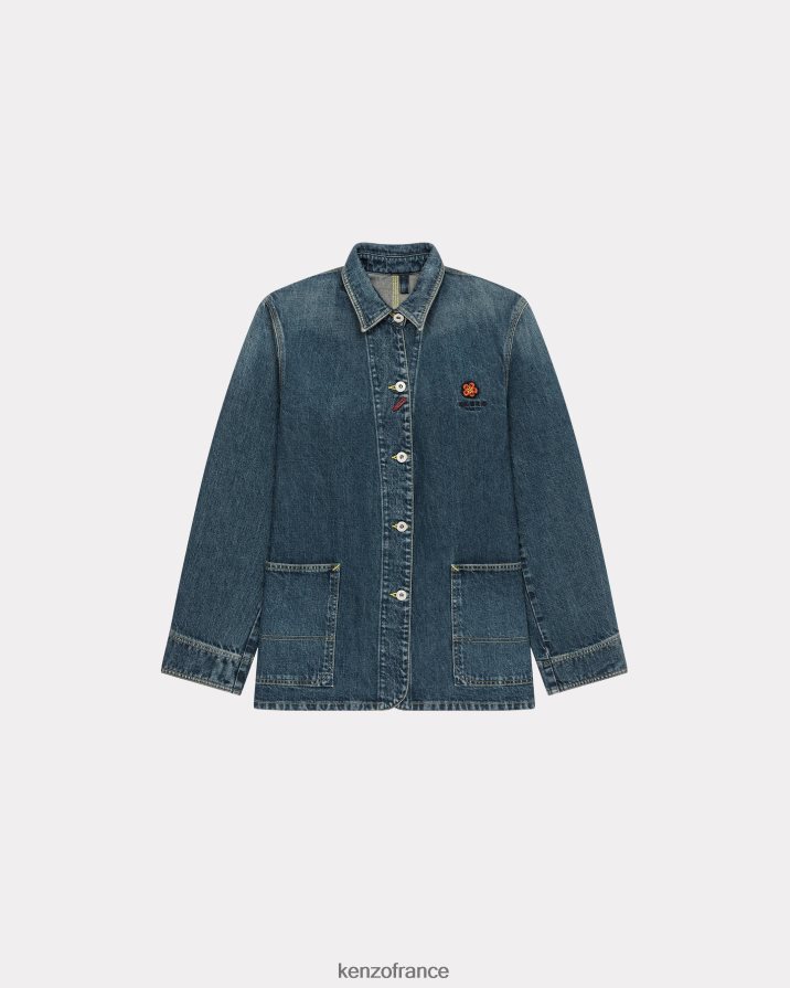 vêtements Kenzo Veste de travail en jean à écusson Boke Flower denim bleu pierre foncé femmes LFF6X0382