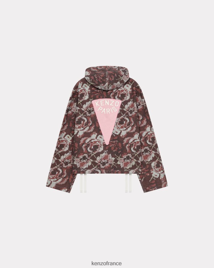 vêtements Kenzo veste-chemise en jean à capuche Pixel rouge moyen femmes LFF6X0574