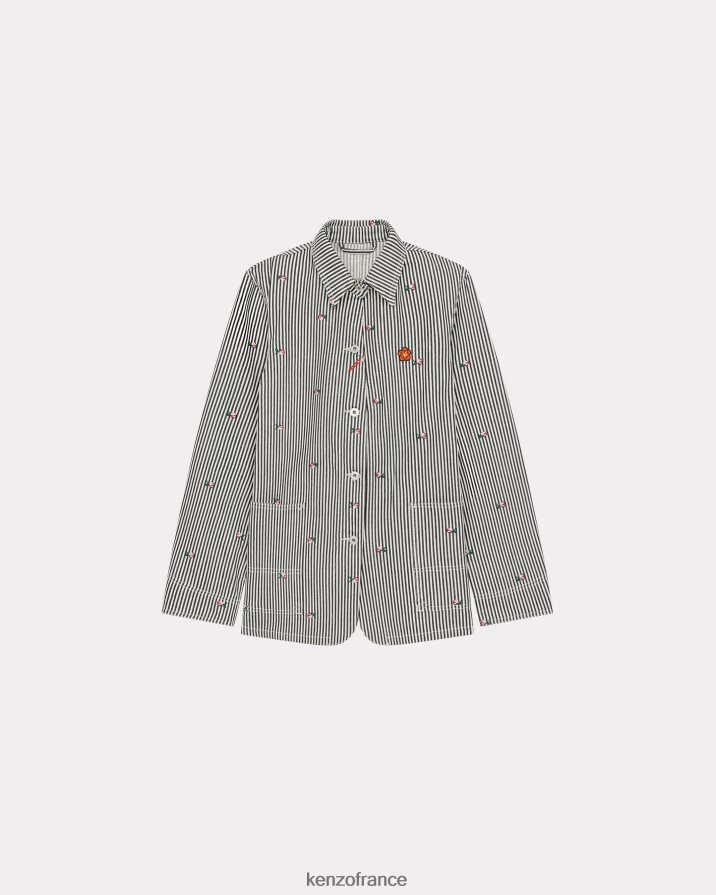 vêtements Kenzo veste de travail en jean à rayures pixel rincer le denim bleu femmes LFF6X0408