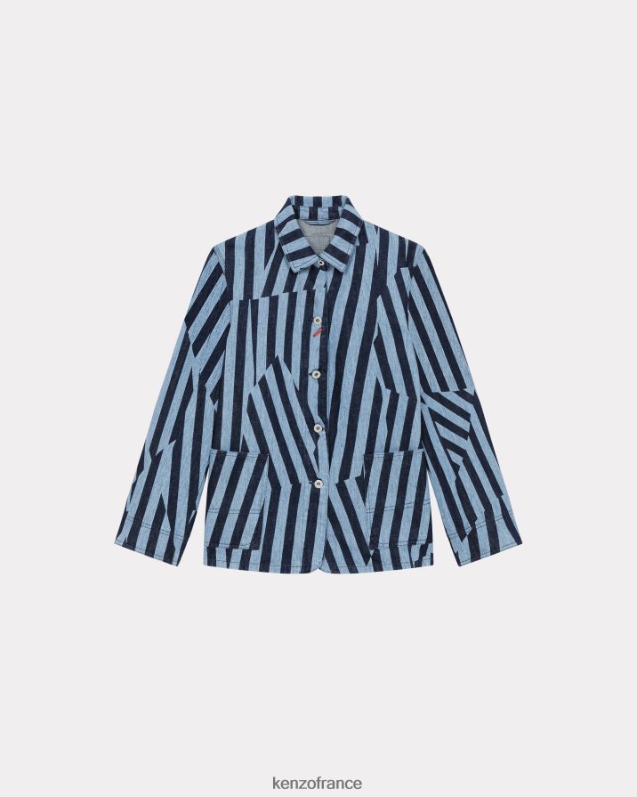 vêtements Kenzo veste en jean japonaise à rayures éblouissantes rincer le denim bleu femmes LFF6X0504