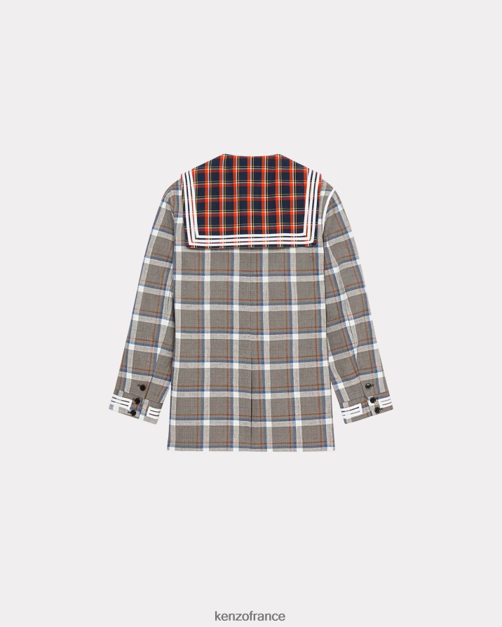 vêtements Kenzo veste en lin à carreaux gris brumeux femmes LFF6X0666
