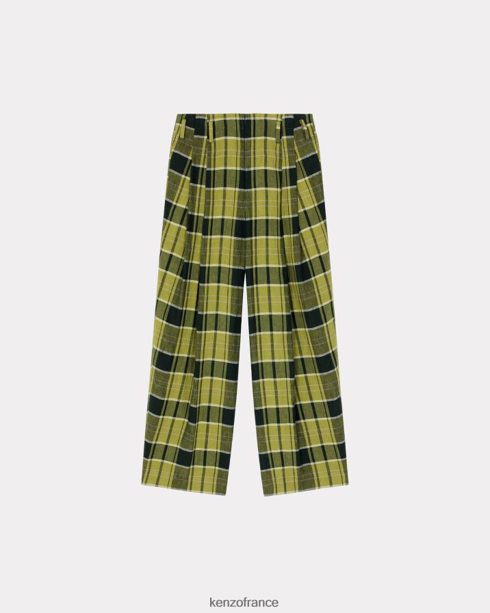 vêtements Kenzo pantalon ample en lin à carreaux herbe verte Hommes LFF6X0163
