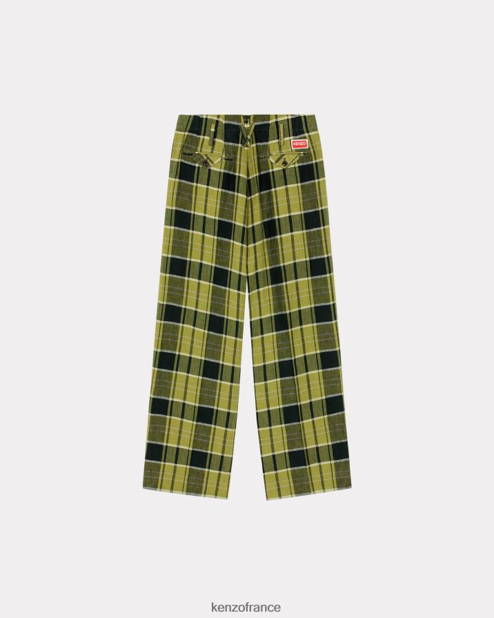 vêtements Kenzo pantalon ample en lin à carreaux herbe verte Hommes LFF6X0163