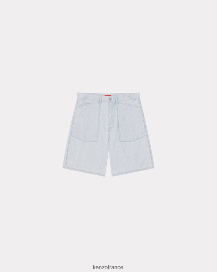 vêtements Kenzo short ample en jean marinière denim bleu décoloré Hommes LFF6X0325