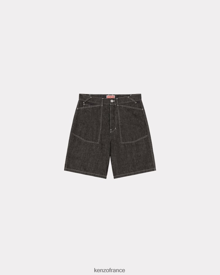 vêtements Kenzo short ample en jean marinière rincer le denim noir Hommes LFF6X0305