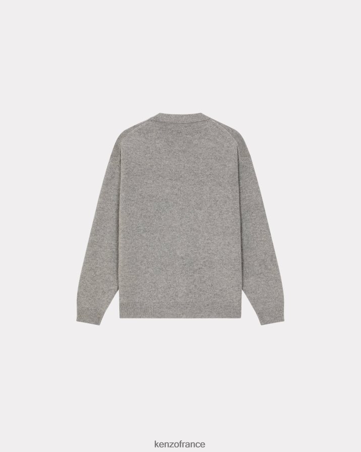 vêtements Kenzo cardigan en laine à écusson de fleur de boke gris perle Hommes LFF6X0244