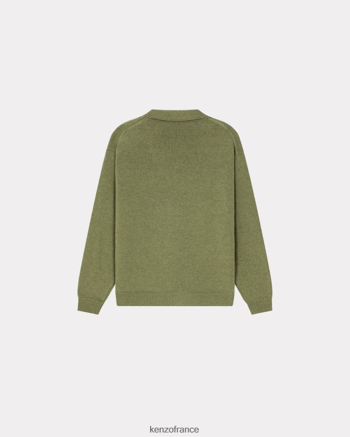 vêtements Kenzo cardigan en laine à écusson de fleur de boke vert sauge Hommes LFF6X0235