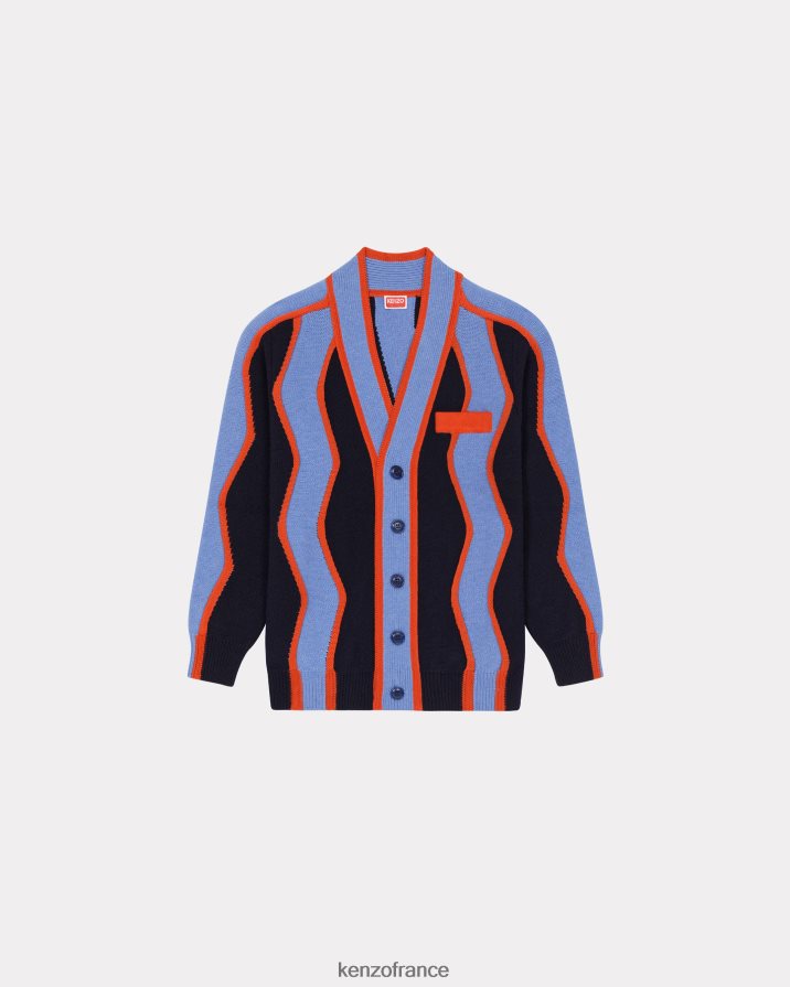 vêtements Kenzo cardigan en laine à rayures ondulées bleu nuit Hommes LFF6X0278