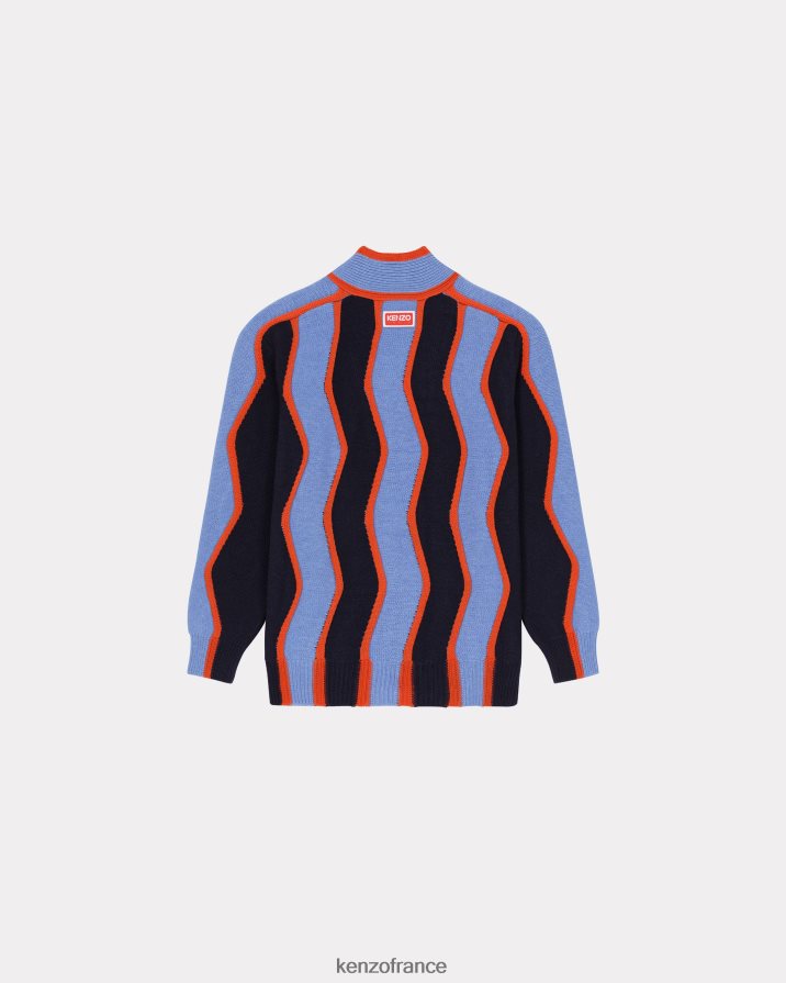 vêtements Kenzo cardigan en laine à rayures ondulées bleu nuit Hommes LFF6X0278