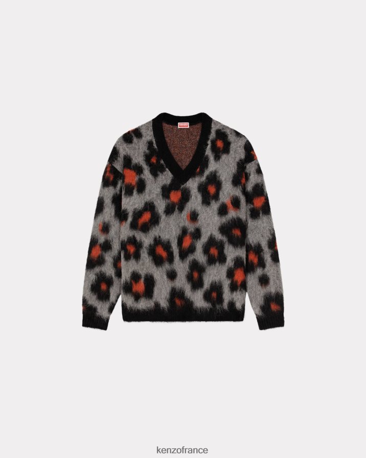 vêtements Kenzo pull en laine hana léopard gris brumeux Hommes LFF6X0120
