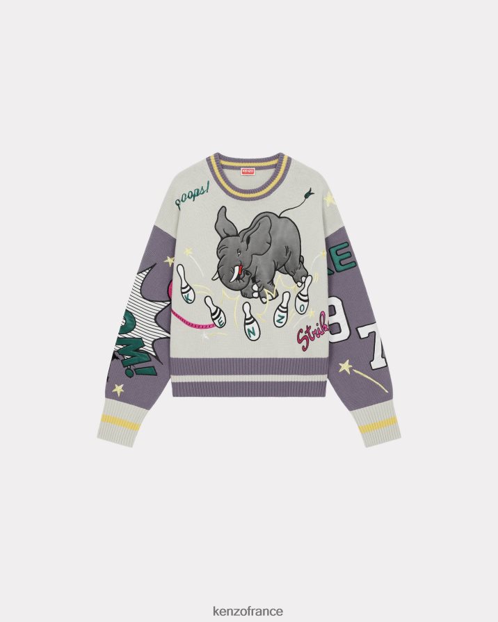 vêtements Kenzo pull en laine mérinos éléphant bowling glycine Hommes LFF6X06
