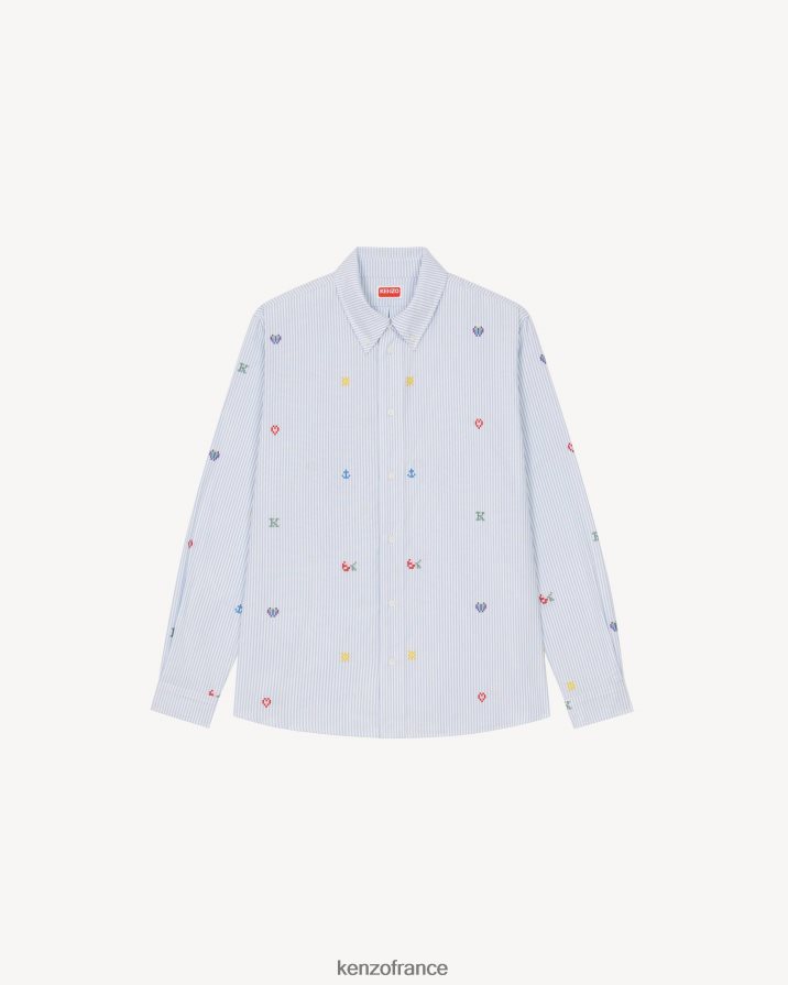 vêtements Kenzo chemise décontractée à rayures pixel bleu clair Hommes LFF6X0356