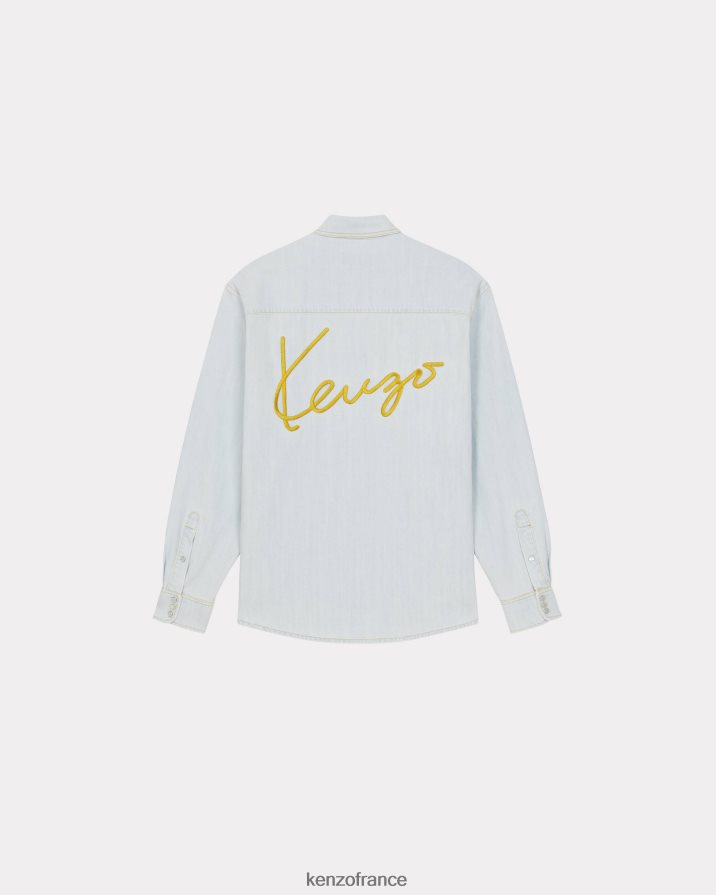 vêtements Kenzo chemise de cowboy en jean denim bleu décoloré Hommes LFF6X0310