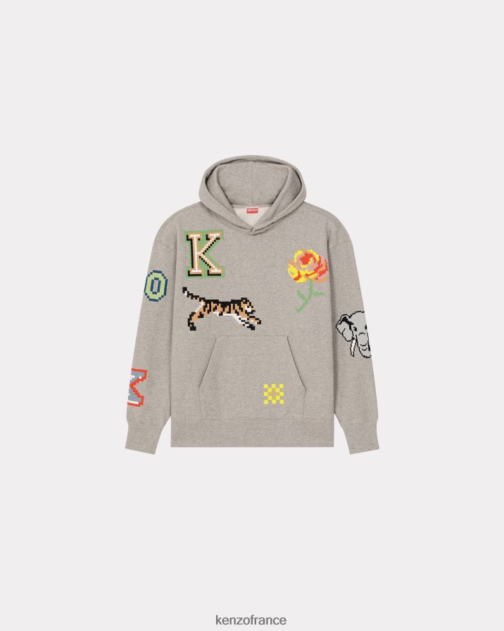 vêtements Kenzo sweat à capuche oversize pixel gris perle Hommes LFF6X019