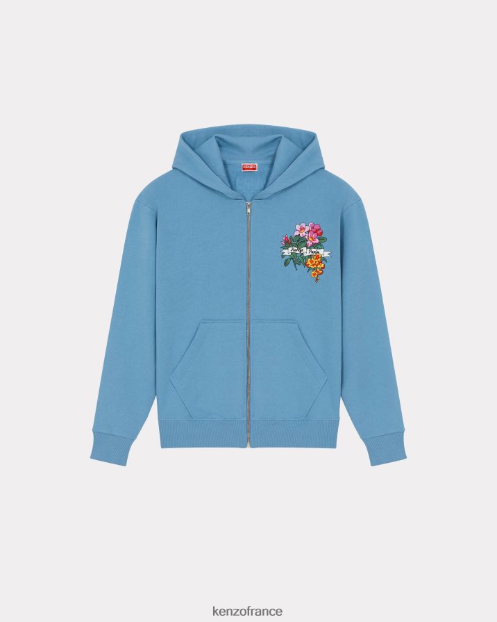 vêtements Kenzo sweat zippé "Aloha Flower Tattoo" cyan Hommes LFF6X0231