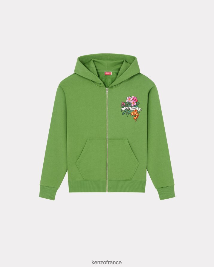 vêtements Kenzo sweat zippé "Aloha Flower Tattoo" herbe verte Hommes LFF6X0237