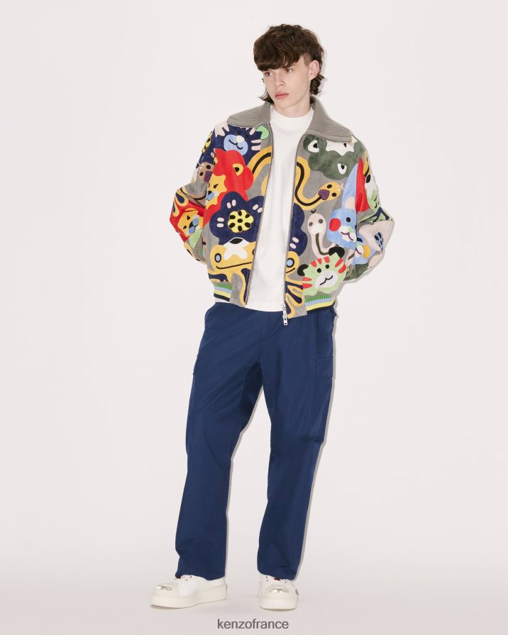 vêtements Kenzo veste carrée en cuir suédé gris brumeux Hommes LFF6X0245