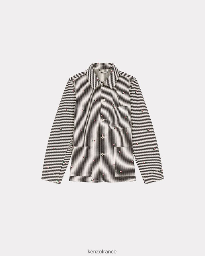 vêtements Kenzo veste de travail en jean à rayures pixel rincer le denim bleu Hommes LFF6X049