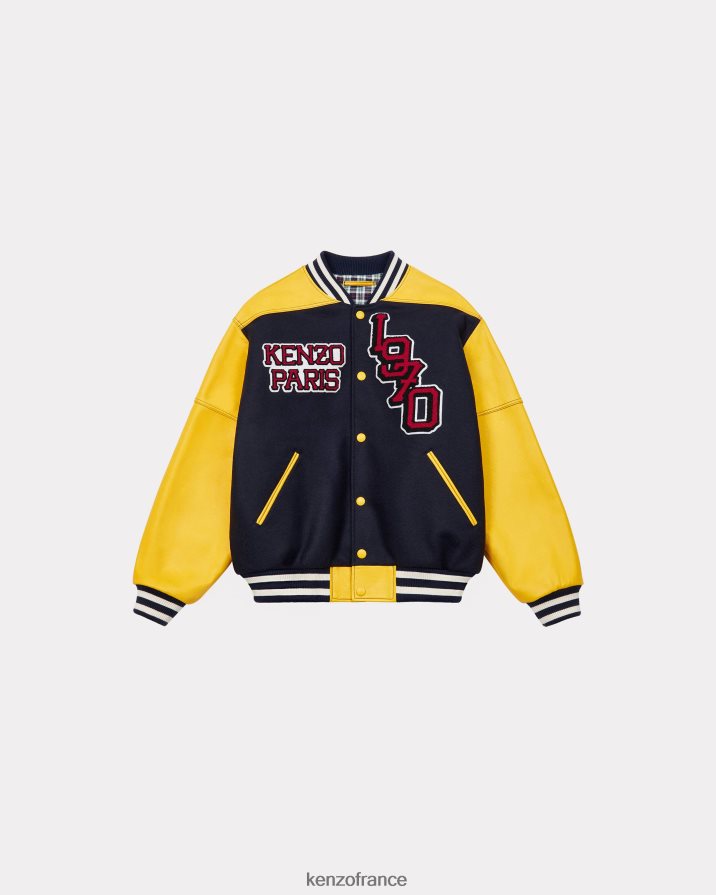 vêtements Kenzo veste 'tiger varsity' en laine et cuir bleu nuit Hommes LFF6X051